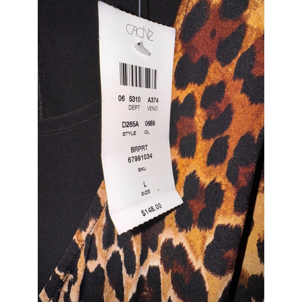 Cache Leopard Print Dress Black Sleeveless Formal‎ Career Cocktail Party L - Picture 6 of 7